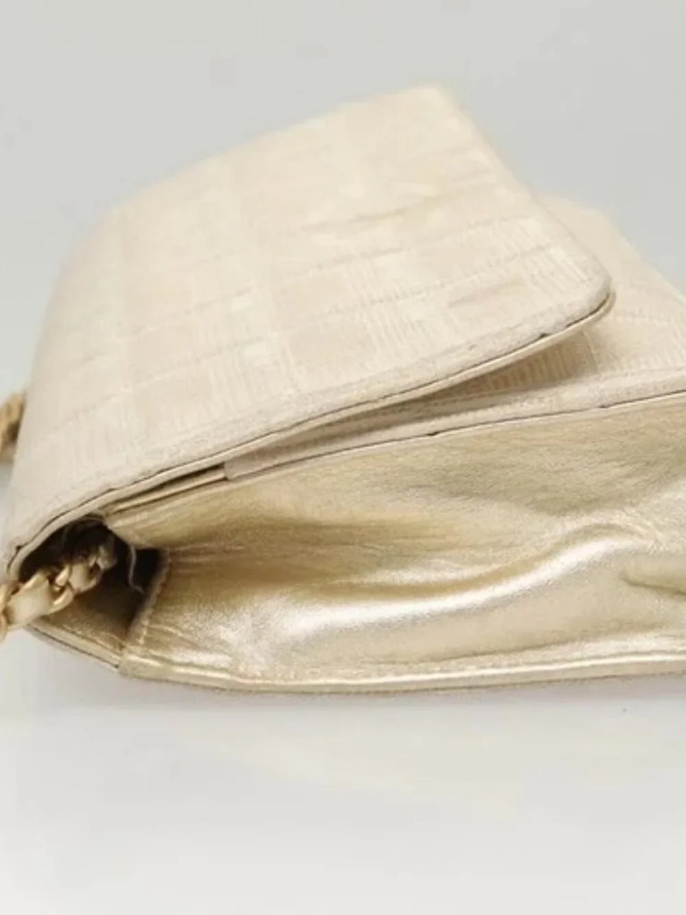 CHANEL New Travel Line Chain Wallet Nylon Gold CC Auth 119624